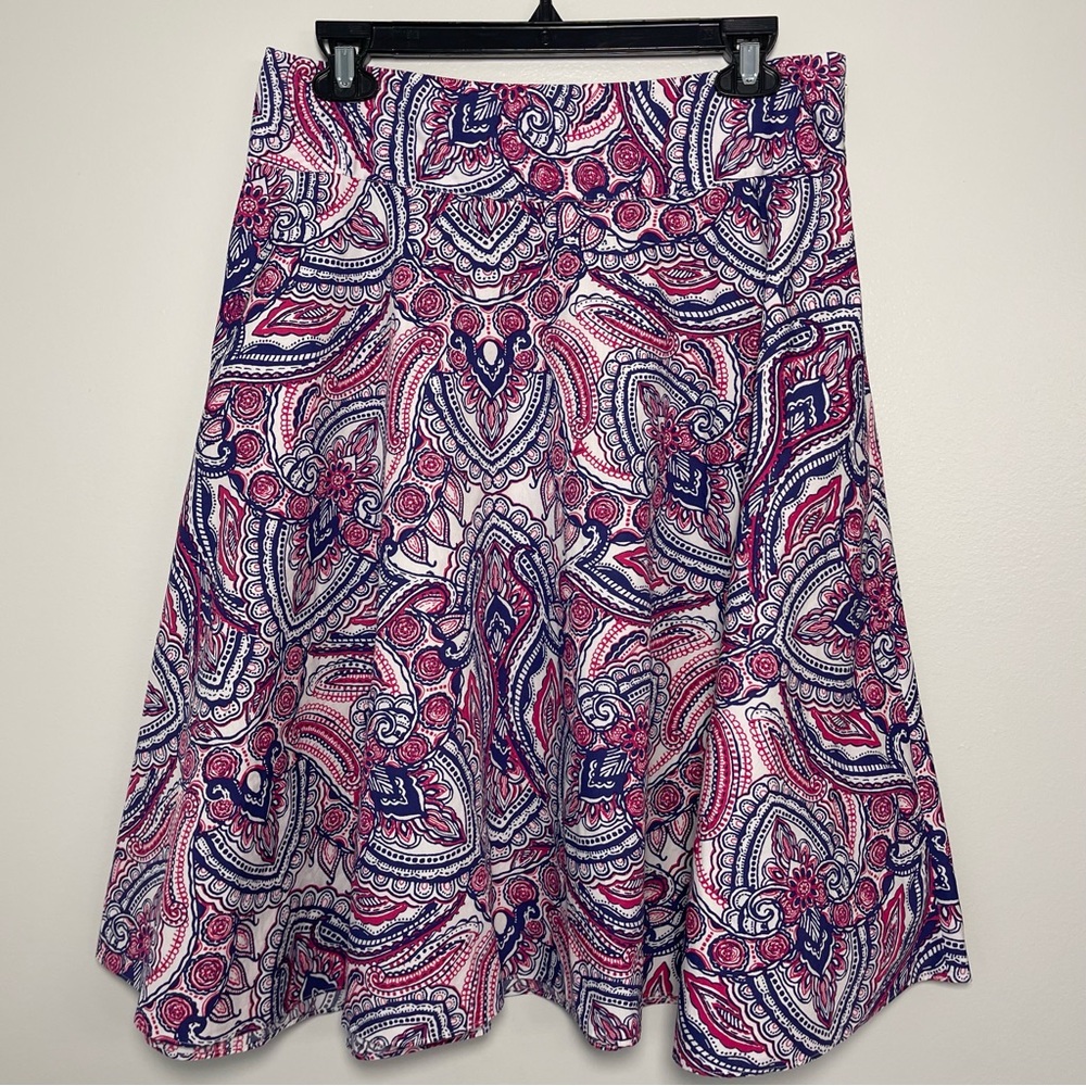Talbots A-Line Skirt Sz 4 Paisley Lightweight 100% Cotton Pink Blue White